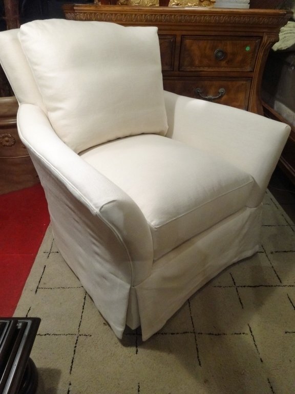 NEW NOT USED CRATE AND BARREL SWIVEL ARMCHAIR, WHITE (1 of 4)