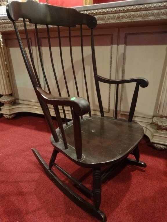 ANTIQUE WOOD ROCKING CHAIR, BLACK FINISH, SKU153.06: ANTIQUE WOOD ROCKING CHAIR, BLACK FINISH, SKU153.06