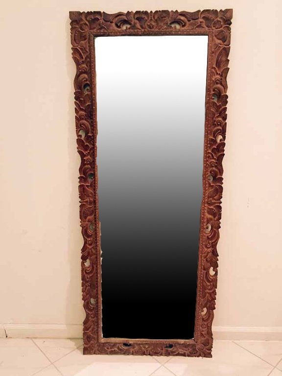 LARGE CARVED WOOD FRAME MIRROR, APPROX 5.5'H X 27"W, SK (1 of 5)