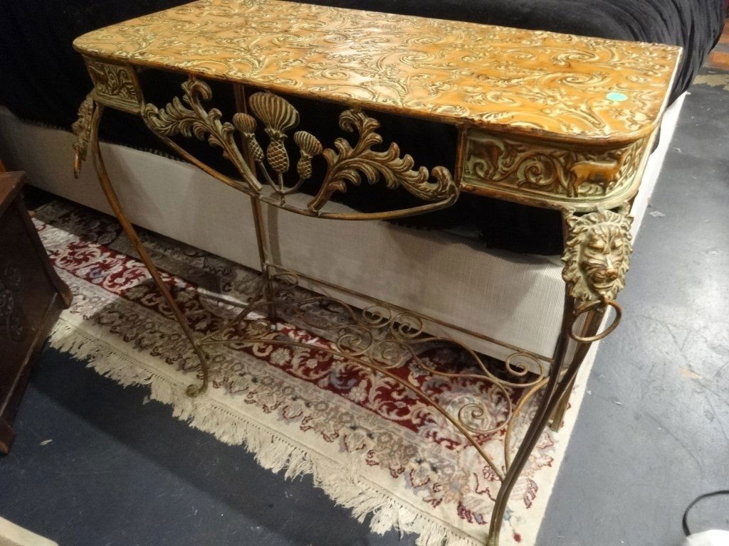 EMBOSSED METAL CONSOLE TABLE, BRONZE FINISH, APPROX (1 of 4)