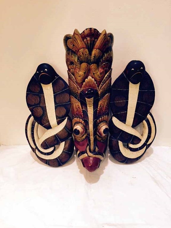 SOUTHEAST ASIAN DEITY MASK WITH COBRAS, APPROX 18"H, (1 of 4)