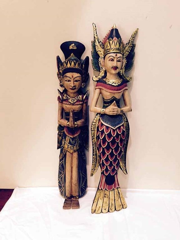 PAIR SOUTHEAST ASIAN CARVED WOOD FIGURES, PAINTED (1 of 4)