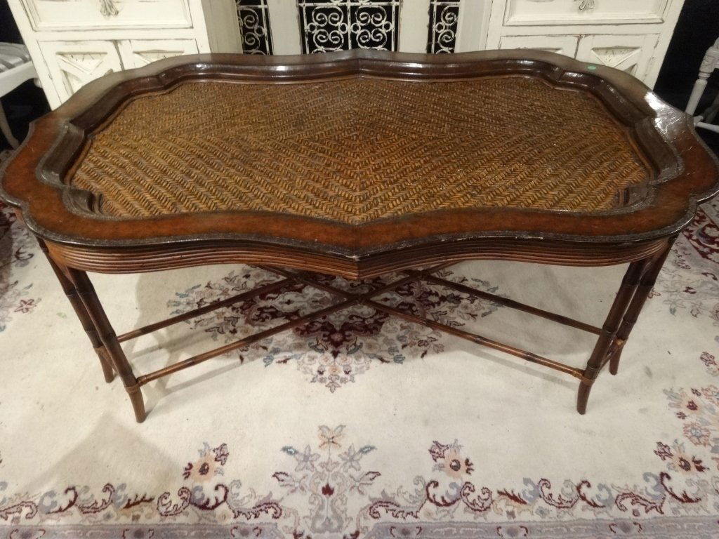 MAITLAND SMITH COCKTAIL TABLE; REMOVABLE REED-COVERED (1 of 7)