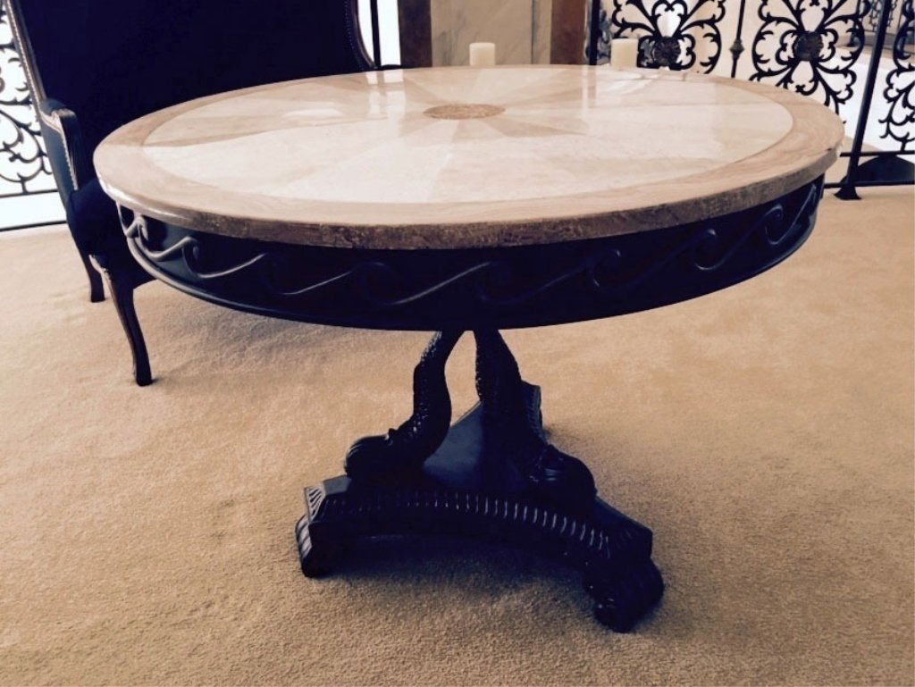 MARBLE TOP EMPIRE CENTER TABLE, CLASSICAL DOLPHIN (1 of 9)