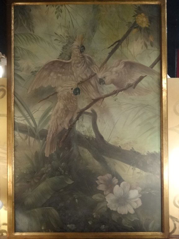 HUGE OIL ON CANVAS PAINTING, 3 COCKATOOS IN TREE, (1 of 10)