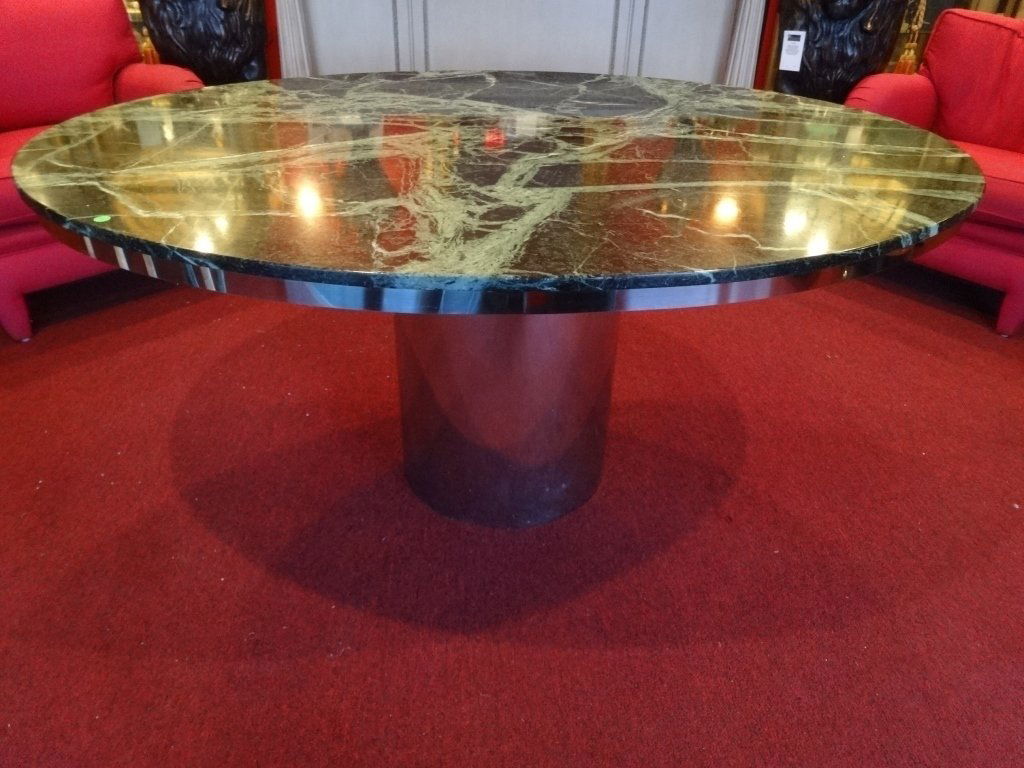 MODERN DESIGN CHROME AND MARBLE OVAL DINING TABLE, (1 of 7)