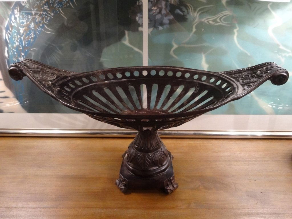 LARGE BRONZE CENTERPIECE BOWL, OPENWORK CENTER, DUAL (1 of 5)