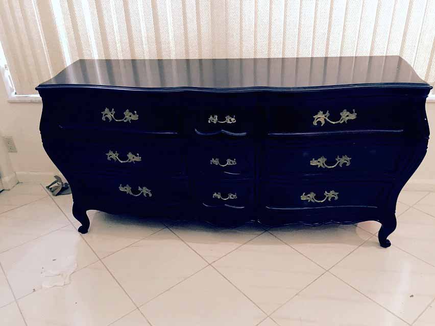 LOUIS XV STYLE 9 DRAWER BOMBE CHEST, DARK BROWN FINISH (1 of 5)