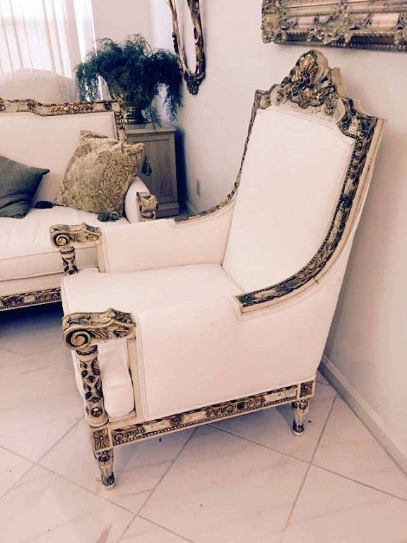 LOUIS XVI STYLE ARMCHAIR, GOLD GILT AND WHITE PAINTED (1 of 5)