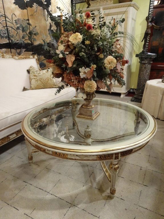 LOUIS XVI STYLE GILT AND PAINTED COFFEE TABLE, GLASS (1 of 6)