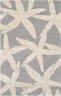 LARGE CONTEMPORARY WOOL RUG, LIGHT GRAY WITH STARFISH (1 of 7)