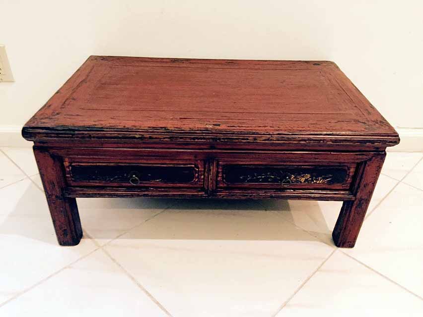 SOUTHEAST ASIAN LOW TABLE WITH 2 DRAWERS, APPROX 25"W, (1 of 7)