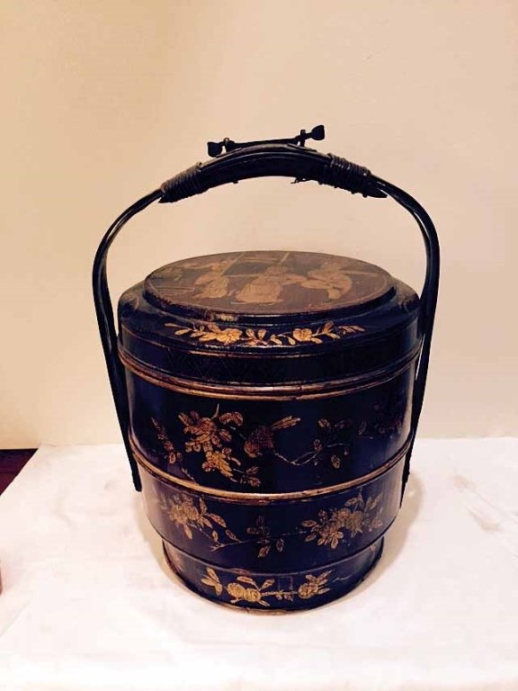 SOUTHEAST ASIAN WOOD STACKED WEDDING BASKET WITH (1 of 4)