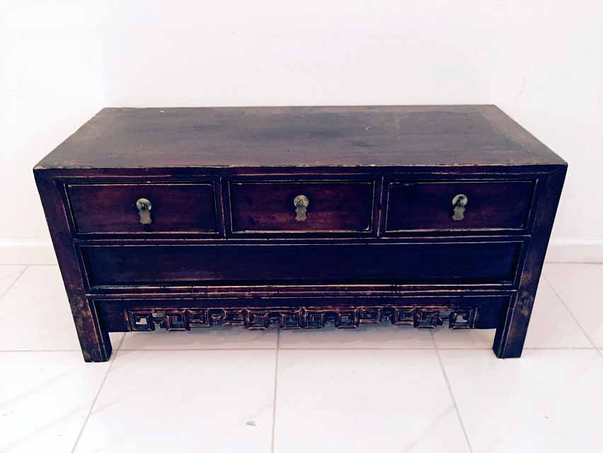 SOUTHEAST ASIA CARVED WOOD CHEST, 3 DRAWERS, (1 of 5)