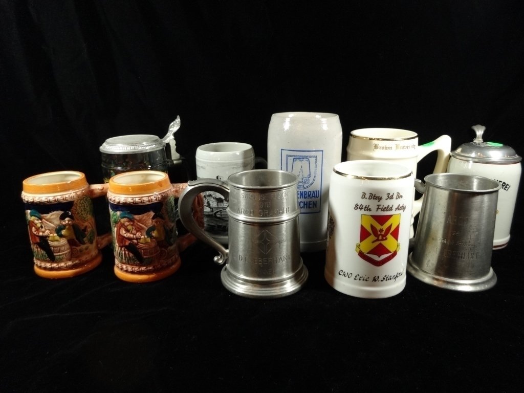 10 ASSORTED BEER STEINS, TALLEST APPROX 7.25"H, (1 of 10)