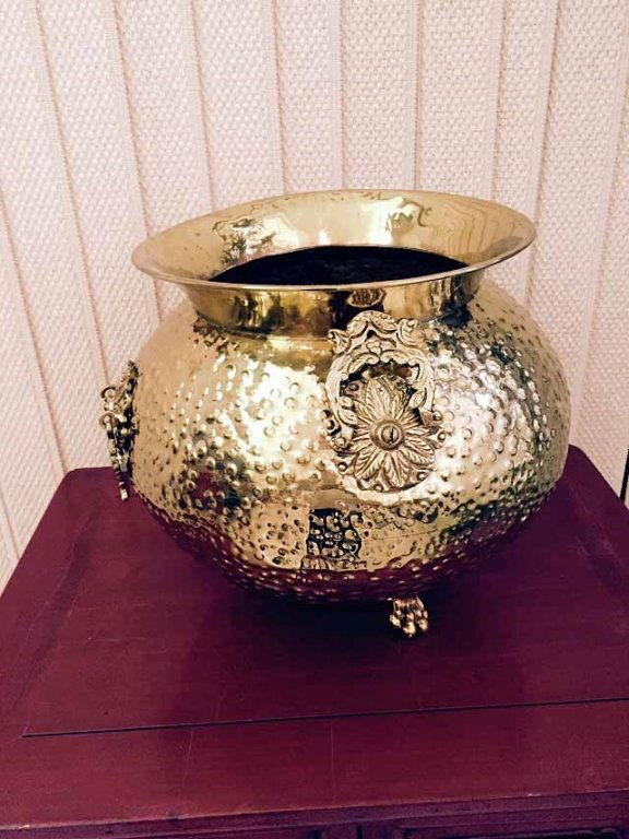 LARGE BRASS PLANTER WITH HANDLES, APPROX 16"H, SKU9209 (1 of 1)