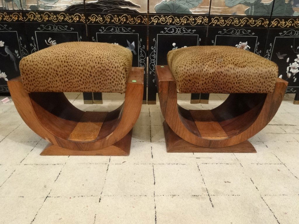 PAIR FRENCH ART DECO BENCHES, U SHAPE BENCH WITH (1 of 5)