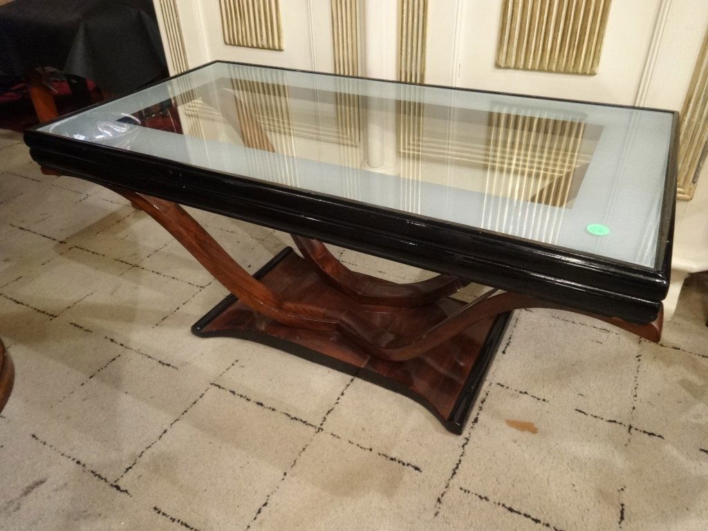 FRENCH ART DECO SMALL COFFEE TABLE, U SHAPE BASE, WITH (1 of 6)