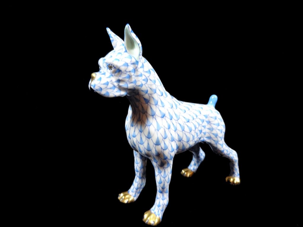 HEREND PORCELAIN DOG, BLUE FISHNET, APPROX 4.5" X 5" (1 of 6)