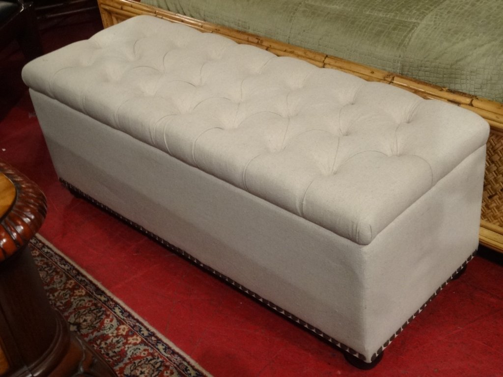 TUFTED UPHOLSTERED STORAGE BENCH, OFF WHITE WITH (1 of 3)