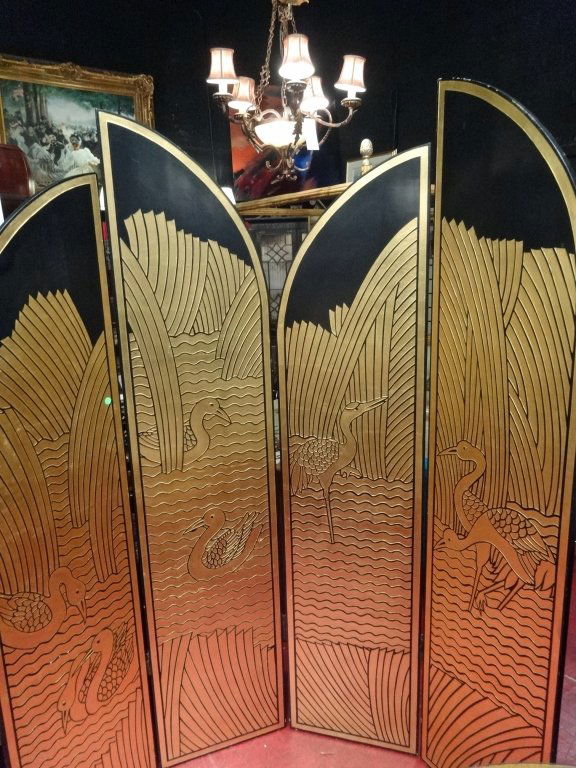 4 PANEL ART DECO STYLE FLOOR SCREEN, GOLD AND BLACK (1 of 9)