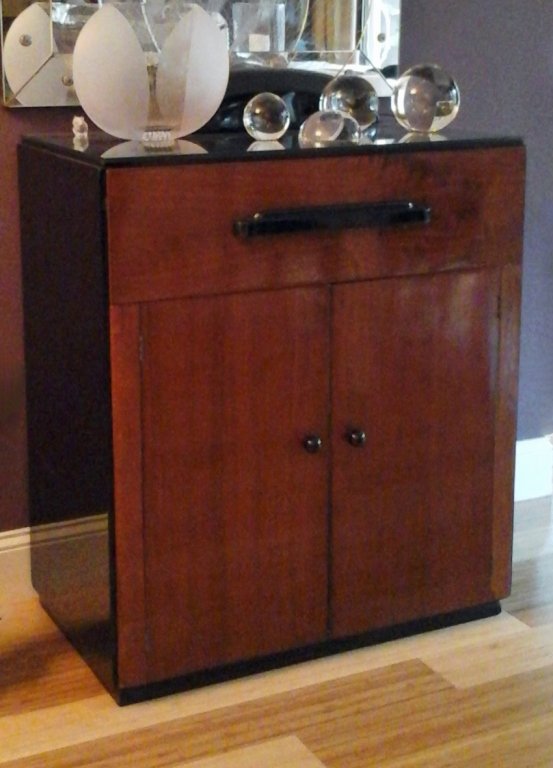 FRENCH ART DECO CABINET, BLACK ENAMEL AND WOOD, SINGLE (1 of 1)