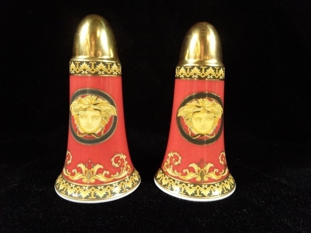 ROSENTHAL CHINA VERSACE MEDUSA SALT & PEPPER SHAKERS,: ROSENTHAL CHINA VERSACE MEDUSA SALT & PEPPER SHAKERS, APPROX 4"H, SKU98