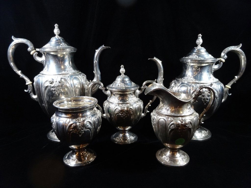 5 PC M. FRED HIRSCH STERLING SILVER TEA SET, "VICTORIA" (1 of 10)