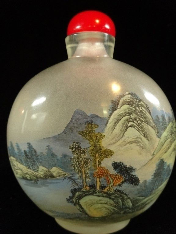 VERY LARGE INTERIOR PAINTED SNUFF BOTTLE. ROCK CRYSTAL, (1 of 8)