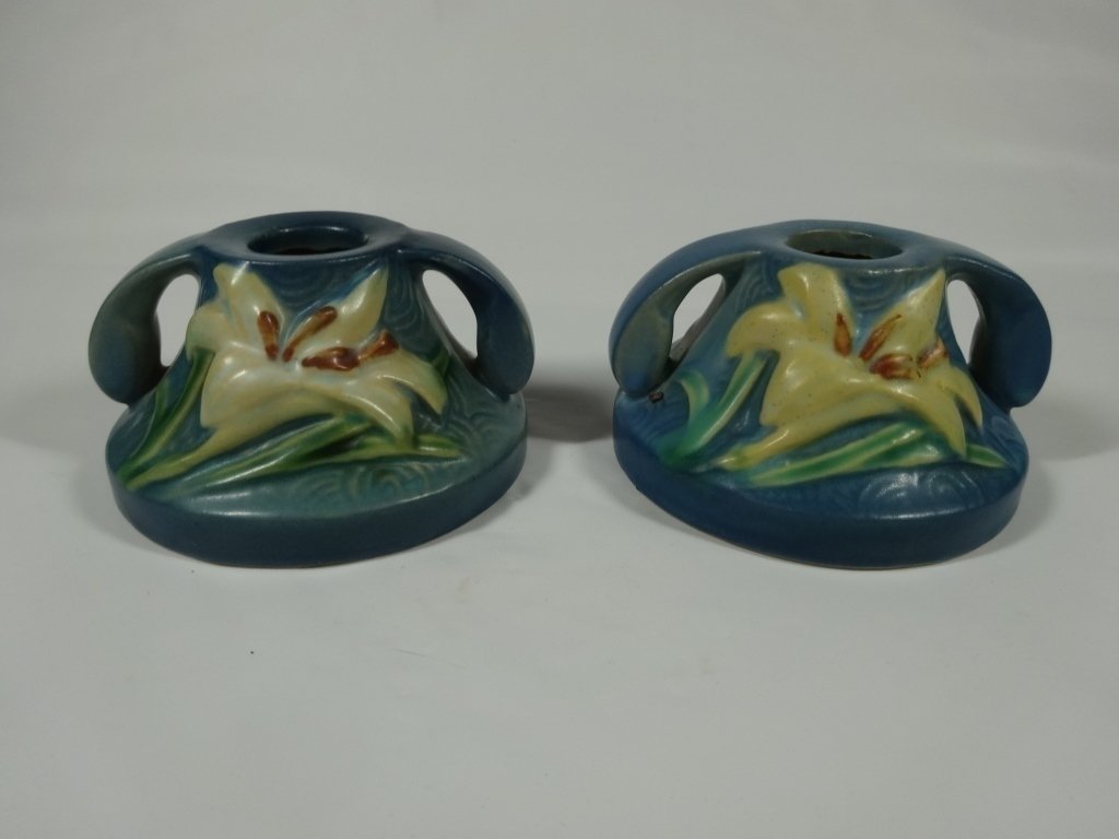 ROSEVILLE POTTERY ZEPHYR LILY PAIR OF CANDLESTICKS, (1 of 6)