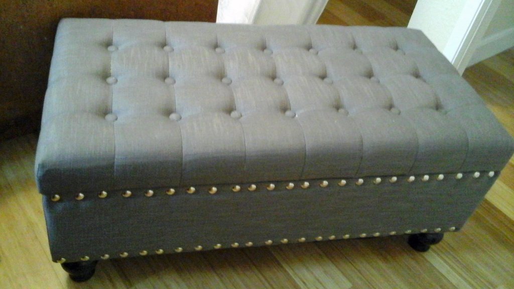TUFTED UPHOLSTERED STORAGE BENCH, GRAY UPHOLSTERY, (1 of 1)
