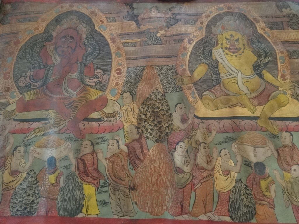 VINTAGE TIBETAN THANGKA PAINTED ON LEATHER, VERY GOOD (1 of 8)