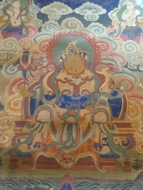 VINTAGE TIBETAN THANGKA PAINTED ON LEATHER, SOME LIGHT (1 of 8)