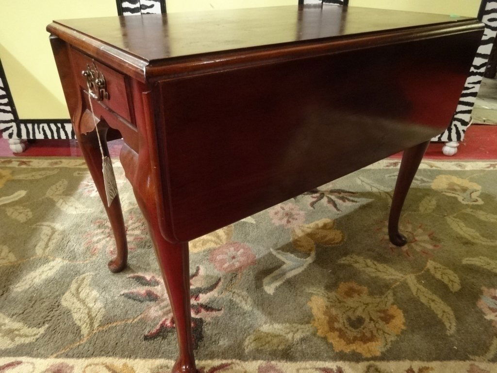 BASSET DROP LEAF TABLE, SINGLE DRAWER, BRASS PULL, (1 of 4)
