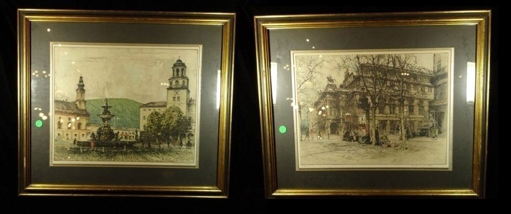 2 FRANZ X. WOLF LITHOGRAPHS, EUROPEAN CITY SCENE WITH (1 of 10)