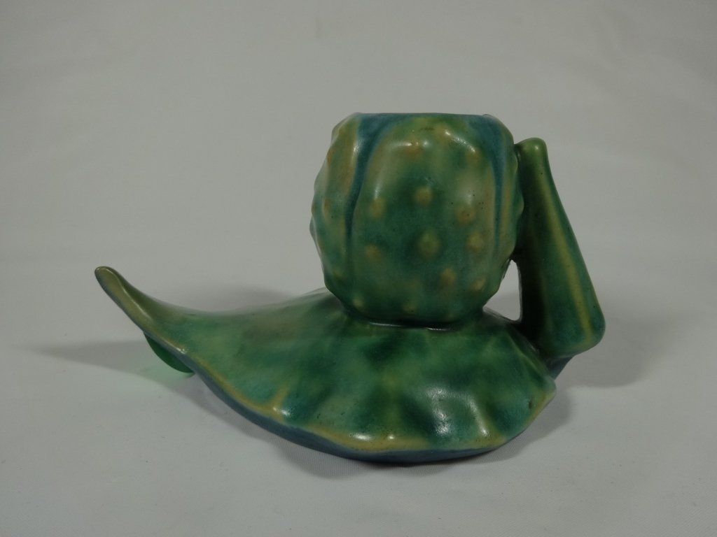 ROSEVILLE POTTERY THORNAPPLE CANDLESTICK, BLUE/GREEN, (1 of 6)