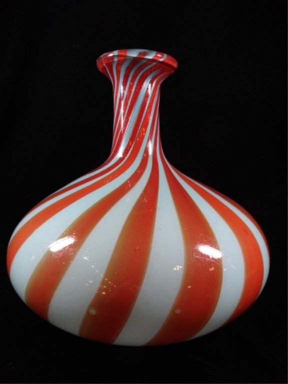 LARGE BLUE & ORANGE SWIRL VASE, APPROX 12.5" X 13.5", (1 of 7)