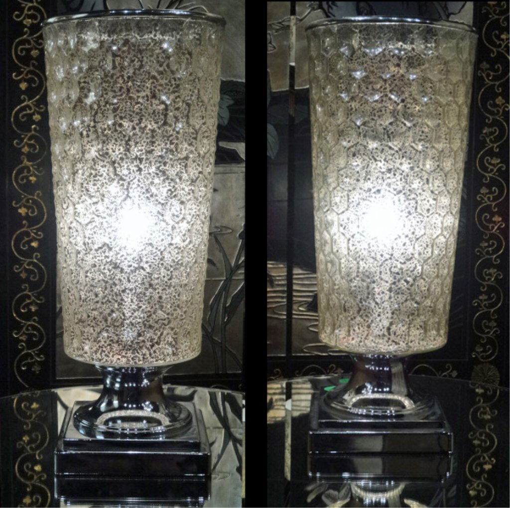 PAIR SILVERED GLASS URN STYLE TABLE LAMPS, TORCHIERE (1 of 10)