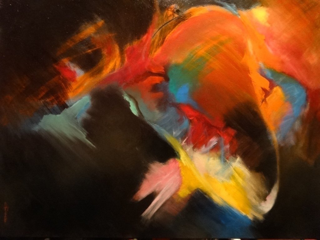 LARGE ACRYLIC PAINTING ON CANVAS, SIGNED C. PAZINELLO (1 of 9)