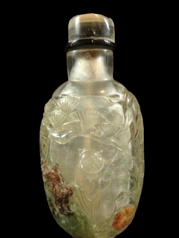 CRYSTAL SNUFF BOTTLE WITH A BOY ON THE FRONT AND BACK, (1 of 9)