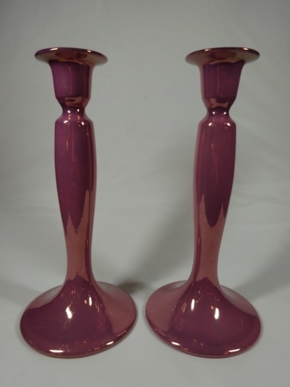 ROSEVILLE POTTERY LUSTRE PAIR OF CANDLESTICKS, PINK, (1 of 5)
