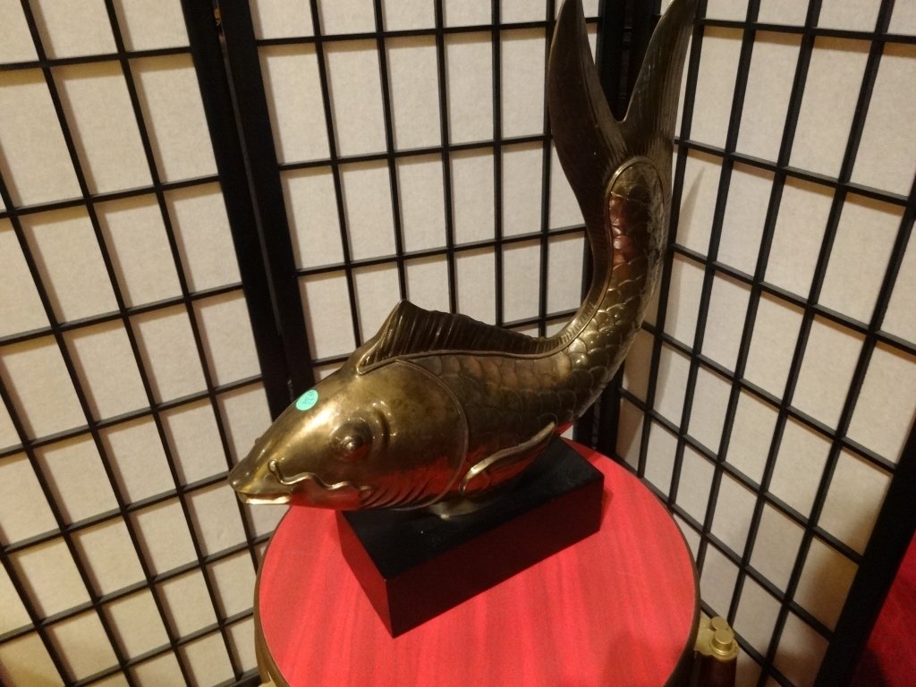 LARGE BRONZE FISH SCULPTURE, 20"H X 18"W, X 4.5"D, (1 of 4)
