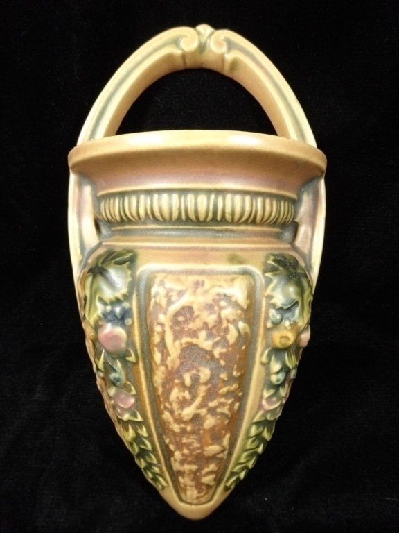 ROSEVILLE POTTERY FLORENTINE WALL POCKET, BROWN, APPROX (1 of 5)