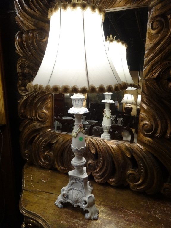 CAPODIMONTE STYLE PORCELAIN LAMP, FLORAL VASE, VERY (1 of 6)