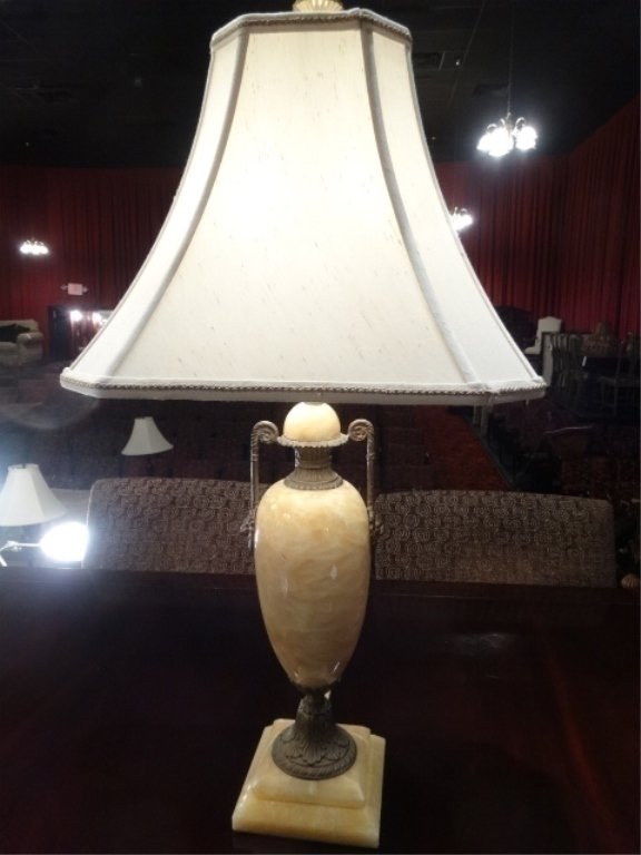 SOLID MARBLE AND BRONZE URN STYLE LAMP, CREAM COLOR (1 of 6)