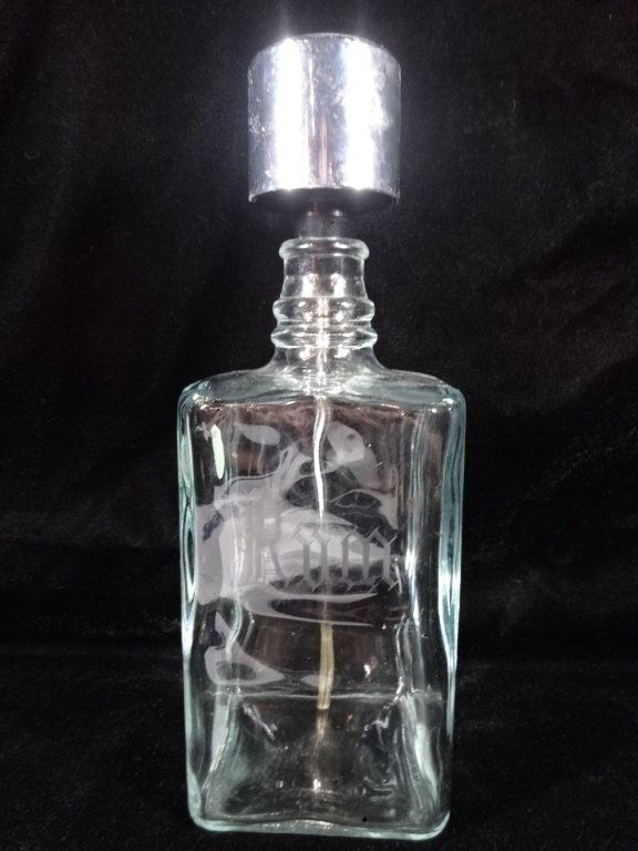 CRYSTAL DECANTER, ETCHED RUM LABEL, APPROX 10.75"H, (1 of 4)