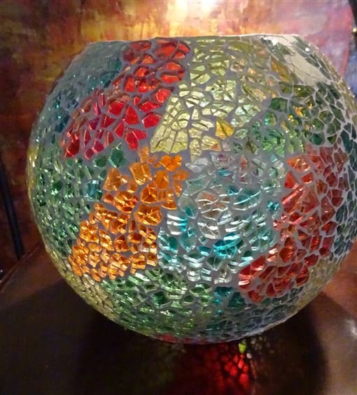 HAND MADE CRACKLE GLASS VASE, MULTI COLORED, PREVIEW AT (1 of 3)
