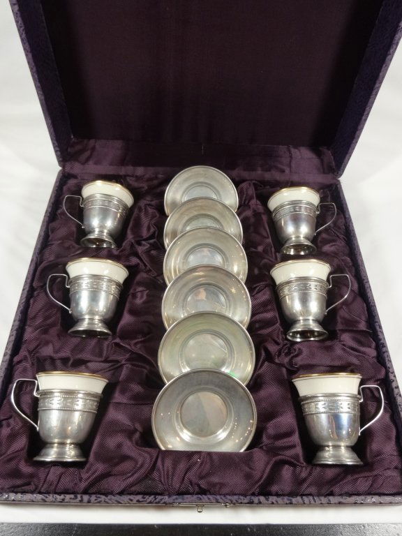 SERVICE FOR 6 STERLING DEMITASSE CUPS & SAUCERS WITH (1 of 7)