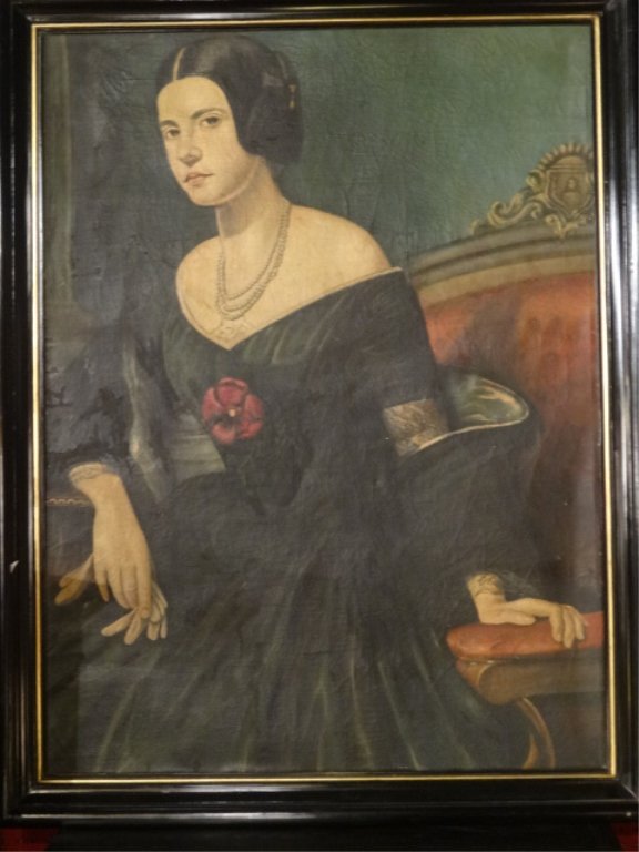 LARGE ANTIQUE OIL ON CANVAS, PORTRAIT OF A LADY, FRAMED (1 of 8)