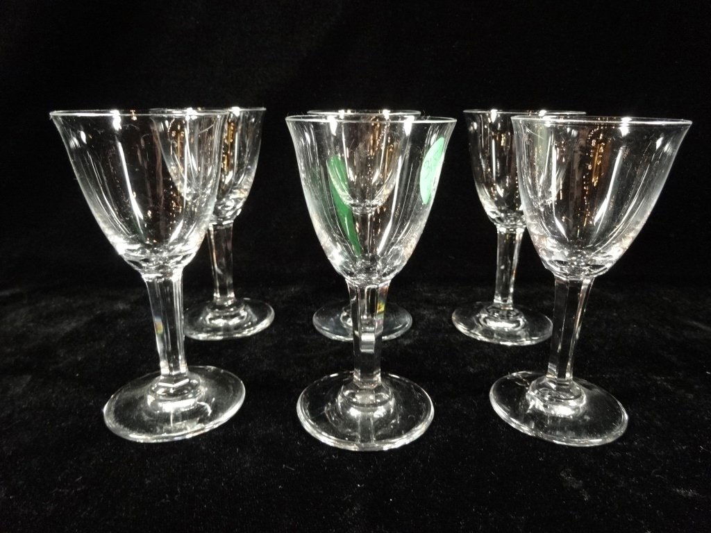 6 BACCARAT CRYSTAL CORDIAL GLASSES, HEXAGONAL STEM, (1 of 4)